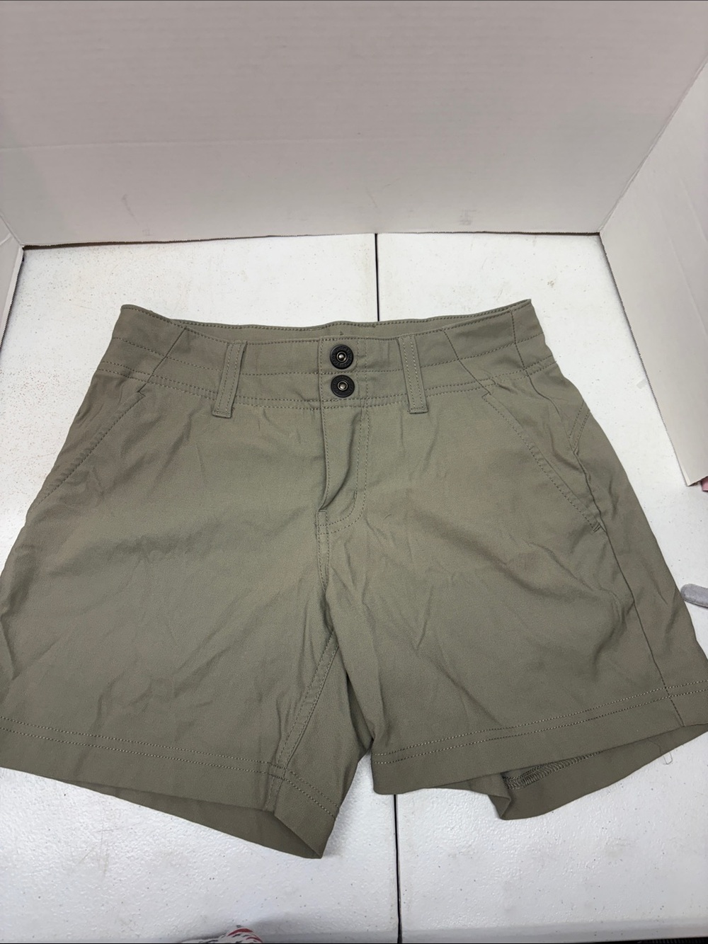 Prana High-Rise Olive Green Utility Bermuda Shorts